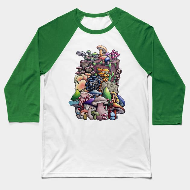 Mushroom Stump Baseball T-Shirt by LivMyers